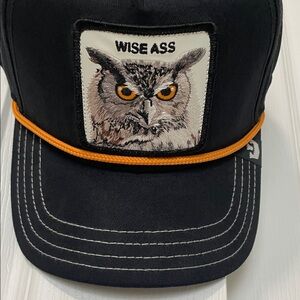 Wise Ass Black Hat with Owl Patch
